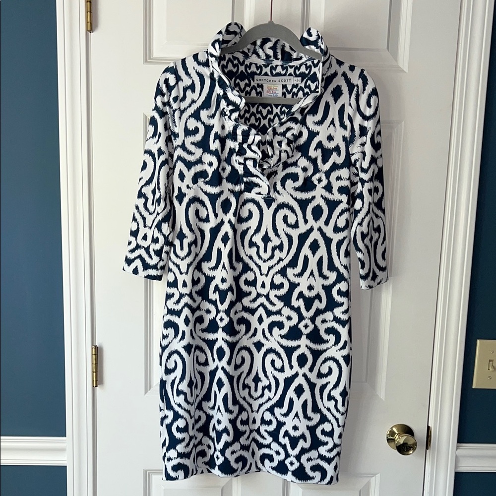 Gretchen Scott Navy and White Patterned Dress